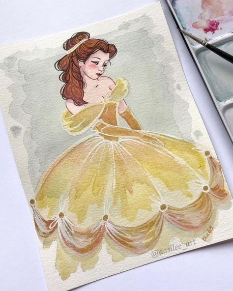 Fairy Watercolor Painting, Belle Drawing, Disney Princess Paintings, Vintage Disney Art, Beauty And The Beast Drawing, Princess Sketches, Disney Pop Art, Princess Painting, Disney Canvas Art