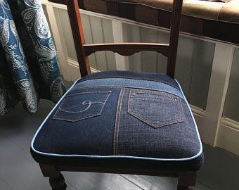 Jean Upholstered Chair, Denim Furniture, Diy Jeans Crafts, Denim Jeans Ideas, Reupholster Chair Dining, Jeans Crafts, Dining Chair Upholstered, Furniture Shops, Denim Rug