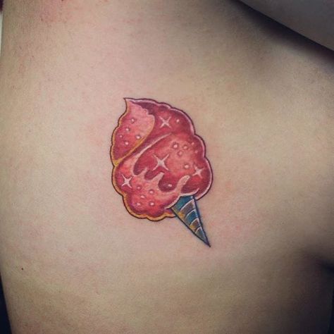 Icecream tattoo Cotton Candy Tattoo Ideas, Sweets Tattoo, Cotton Candy Tattoo, Tattoo Ice Cream Cone, Cute Ice Cream Tattoo, Small Ice Cream Cone Tattoo, Ice Cream Sundae Tattoo, Candy Tattoo Ideas, Sweet Tattoos Candy