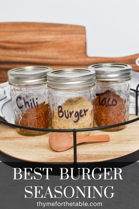 The Best Burger Seasoning Recipe is made with just a few simple spices. Burger recipes are even better with this brown sugar burger seasoning! The best seasoning for hamburgers has arrived! If you like making homemade hamburger patties with your own seasoning blends, you have come to the right place. This is the best burger seasoning for grilling, air frying, or pan-frying and truly takes the classic American burger to the next level! Homemade Burger Seasoning, Seasoning For Hamburgers, Burger Seasoning Recipe, Best Burger Seasoning, Burger Recipes Seasoning, Homemade Hamburger Patties, American Burger, Chili Burger, Seasoning Blends