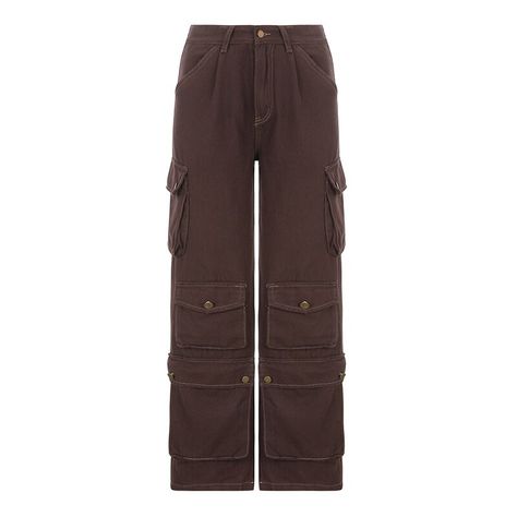 Jeans Online Store, Brown Cargo Pants, Button Jeans, Street Fits, Harajuku Women, Vintage Hip Hop, Y2k Punk, Jeans Brown, Casual Sweatpants