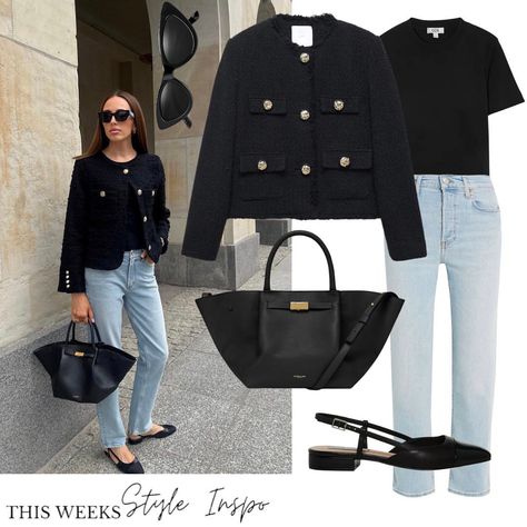 Mid Week Inspo Black boucle jacket, Chanel style slingbacks, black tote bag, jeans outfit Follow my shop @Virtuallystyledbyannmarie on… | Instagram Bag Jeans Outfit, Boucle Jacket Outfit, Chanel Jacket Outfit, Bag Jeans, Chanel Style, Thanks For Your Support, Chanel Jacket, Boucle Jacket, Cardigan Outfits