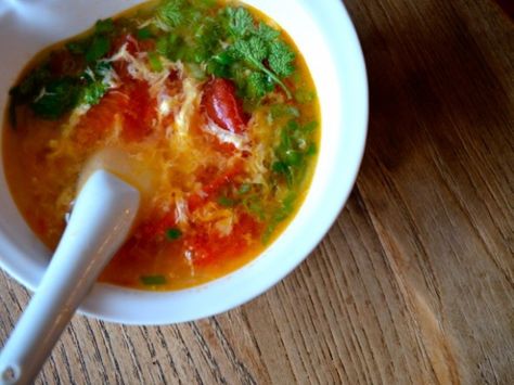 TOMATO EGG DROP SOUP Tomato Egg Drop Soup, Chinese Soup Recipes, Tomato Egg, Wok Of Life, Woks Of Life, The Woks Of Life, Egg Drop Soup, Egg Drop, Asian Soup