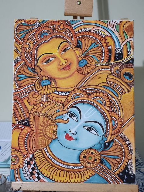 Kerala Mural art Kalamkari Painting, Radha Krishna Art, Krishna Art, Radha Krishna, Krishna, Paintings, Quick Saves, Art