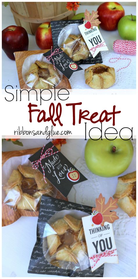 Fall Treat Cookie Bags made with store bought treats packaged in cute cookie bags and Fall embellishments to give as an easy thoughtful gift idea Fall Treat Bags, Cookie Treat Bags, Quick And Easy Crafts, Cookie Bags, Fall Cookies, Cookie Packaging, Thanksgiving Printables, Thanksgiving Desserts, Fall Treats