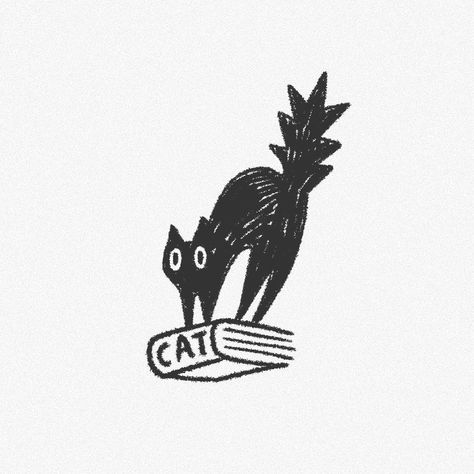 Cat Arched Back Drawing, Crow Doodle Easy, Confused Cat Drawing, Cat Sitting Tattoo, Black Cat Doodles, Cat Doodle Easy, Cat Scratch Tattoo, Cat Typography, Black Cat Drawing