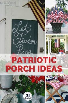 Patriotic Porch Ideas, Patriotic Front Porch Decor, 4th Of July Front Porch Decor, Decorating With Flags, Patriotic Porch Decor, Patriotic Front Porch, Patriotic Porch, 31 Daily, Front Porch Swing