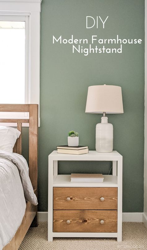 DIY Modern Farmhouse Nighstand | Modern Farmhouse Nightstand, Diy Modern Farmhouse, Farmhouse Nightstand, Modern Farmhouse Diy, Modern Farmhouse Bedroom, Diy Nightstand, Farmhouse Furniture, Diy Furniture Table, Diy Furniture Projects