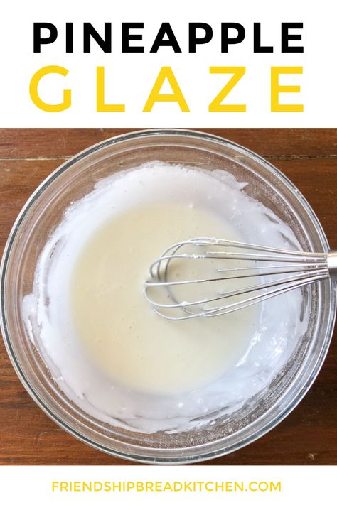 This pineapple glaze is bright and flavorful with a hint of tropical sweetness. via @fbkitchen Pineapple Juice Glaze For Cake, Jelly Glaze For Cake, Pineapple Sauce For Cake, Pineapple Icing For Cake, Pineapple Glaze For Cake, Fast Deserts, Easy Corn Pudding, Glazed Icing Recipe, Fruit Glaze