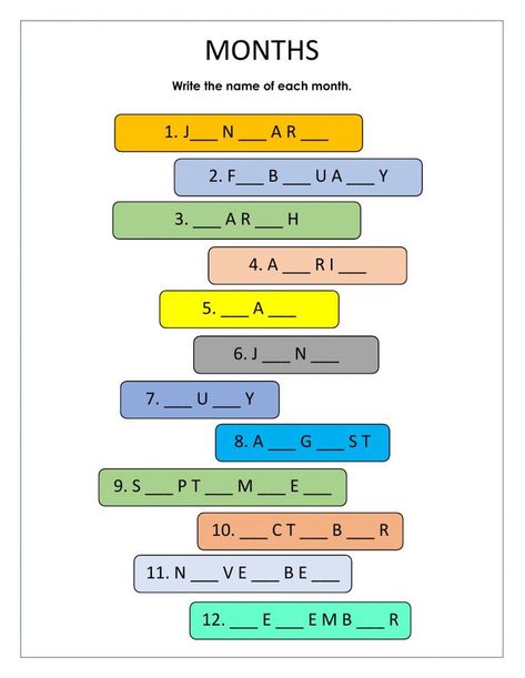 Months - Interactive worksheet | Months in a year, English worksheets for kids, Learning english for kids Month Name Worksheet, Months Of The Year Worksheet For Grade 1, Months In English, Name Of Months, English Teaching Materials, English Exercises, Learning English For Kids, English Worksheets For Kids, Math Work