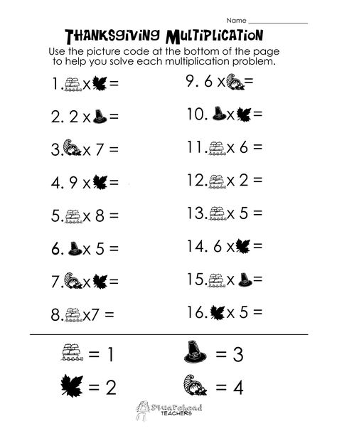 It's never too early for kids to start learning algebra concepts. Teaching 6th grade, I always used pictures to teach algebra, because (for some reason) it was easier for the kids to have a picture... Thanksgiving Multiplication Worksheets, Basic Algebra Worksheets, Worksheet Multiplication, Thanksgiving Multiplication, Thanksgiving Math Worksheets, Pre Algebra Worksheets, Math Multiplication Worksheets, Thanksgiving Math Activities, Math Fact Worksheets