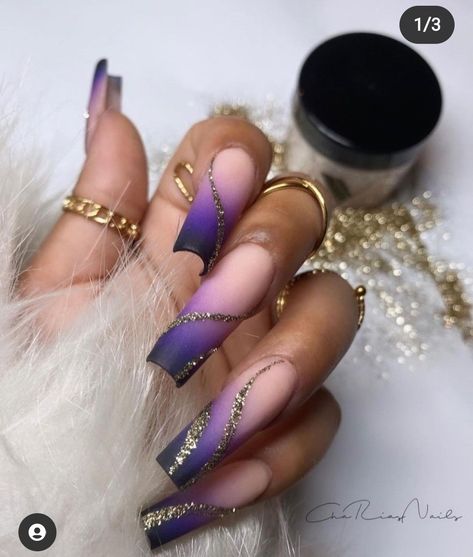 French Tip With Silver Line, Manicure Ideas Summer, Silver French Tip Nails, Nail Manicure Ideas, Silver French Tip, Purple And Silver Nails, Purple Chrome Nails, Glitter French Nails, Purple Ombre Nails