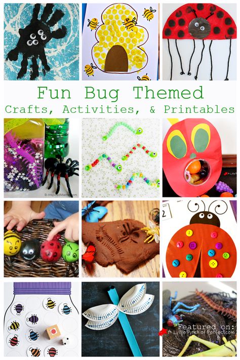 Fun bug themed crafts, activities, and printables for toddlers, preschoolers, and kindergartners. These hands-on activities are perfect for a bug themed unit, a rainy spring day, or a long summer day. #bugthemedactivities #toddlercrafts  #rainydaycrafts Bug Themed Crafts, Bug Theme Activities, Preschool Bug Theme, Bug Activities, Free Printables For Kids, Insects Preschool, Bugs Preschool, Crafts Birthday, Caterpillar Party