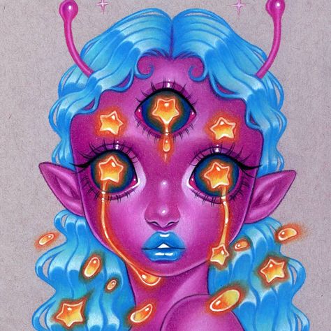 Danessa 💜 on Instagram: “I know I've already posted this piece but I'm just posting her again to let you know that this alien girl is this months Patreon artwork!…” Alien Girl Drawing, Alien Drawings, Arte Grunge, Arte Peculiar, Boho Art Drawings, Alien Girl, Hippie Painting, Grunge Art, Alien Art