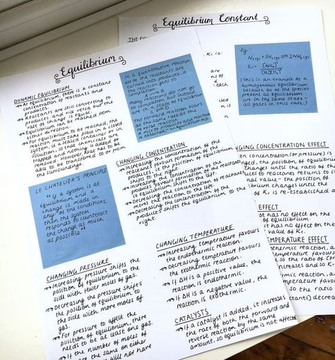 Equilibrium Chemistry Notes, Chemistry Equilibrium Notes, Blue Study Aesthetic, Equilibrium Notes, Post It Aesthetic, Post It Notes Aesthetic, Sampul Binder, Blue Study, Study Blue