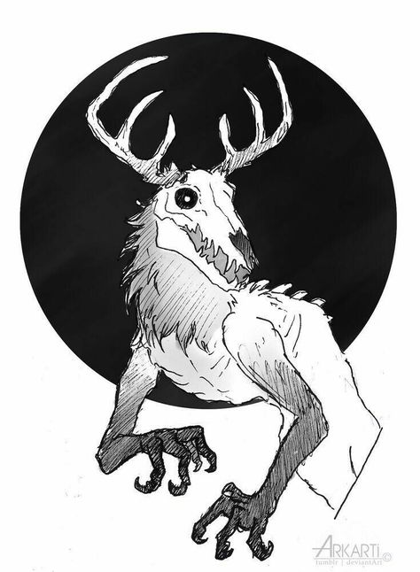 Wendigo Drawing, Creepy Animals, Jaguar Animal, Creepy Drawings, Creature Drawings, Dark Art Drawings, Scary Art, Mythical Creatures Art, A Deer