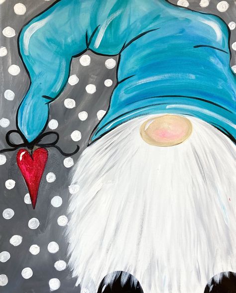 How To Paint Gnomes On Canvas, Christmas Gnome Paintings On Canvas Easy, Snowman Gnome Painting, Diy Christmas Gnome Painting, Gnome Winter Painting, Nome Paintings, Gnome Paintings On Wood, Easy Gnome Paintings On Canvas, Painting Gnomes On Canvas