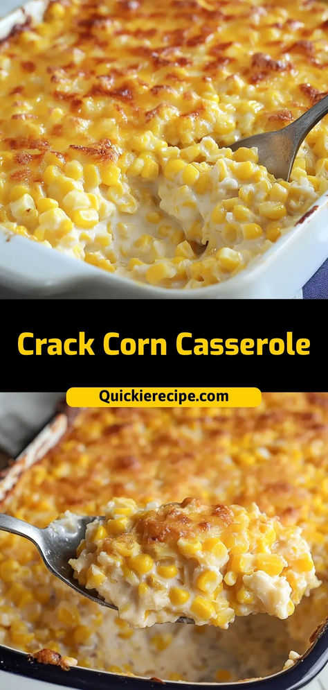 This Crack Corn Casserole is creamy, cheesy, and absolutely addictive! Made with corn, cream cheese, and topped with crispy bacon, it’s the ultimate side dish for family dinners or holiday gatherings.

Ingredients:

2 cans corn, drained
1 block (8 oz) cream cheese, softened
1 cup shredded cheddar cheese
1/4 cup crumbled bacon
A rich and flavorful casserole that’s always a crowd favorite Easy Side Casserole Recipes, Corn Casserole Frozen Corn, Corn Recipes For Christmas Dinner, Cracked Corn Casserole, Easy Hot Side Dishes For Potluck, Jiffy Corn Casserole 5 Ingredients, Potluck Easy Dishes, Sunday Dinner Side Dishes, Corn With Cream Cheese Recipe