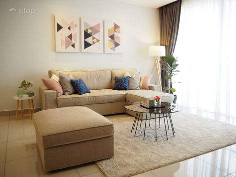 Contemporary Minimalistic Living Room @ Modern Minimal Condo @ Cheras Minimal Condo, Modern Condo Living Room, Tiny Apartment Decorating, Condominium Design, Cheap Interior Design, Condo Living Room, Budget Interior Design, Affordable Interior Design, Living Modern