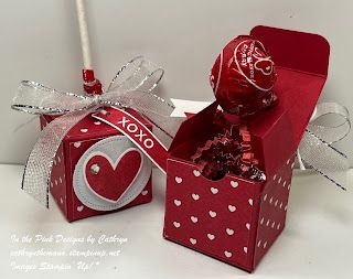 In the Pink, Designs by Cathryn: VALENTINE'S DAY LOLLIPOP TREAT BOX with BEE MY VALENTINE - Stampin' Up! Celebrate With Tags, Valentines Card Holder, Bee My Valentine, Pink Designs, Donut Box, Diy Valentine's Cards, Treat Holders, Valentine Anniversary, Treat Holder