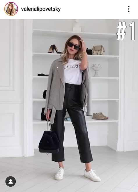 Faux Leather Outfit, Coquette Prints, How To Style Leather Pants, Faux Leather Pants Outfit, Style Leather Pants, Leather Trousers Outfit, Cropped Pants Outfit, Valeria Lipovetsky, Faux Leather Outfits