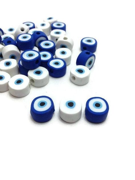 Colors ~ Blue and White Evil Eye Polymer Clay Cane, Diy Beads Clay, Polymer Clay Evil Eye, Polymer Clay Earring Ideas For Beginners, Evil Eye Clay, Clay Beads Jewelry, Baptism Decor, Beads Clay, Craft Clay