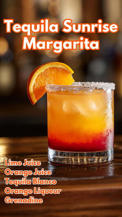 Tequila Sunrise Margarita Tequila Sunrise Margarita Recipe, Virgin Tequila Sunrise, Tequila Sunrise Drink, Non Alcoholic Tequila Sunrise, Tequila Orange Juice, Tequila Sunrise Pitcher, Orange Juice Cocktails, Winter Holiday Recipes, Bartender Drinks Recipes