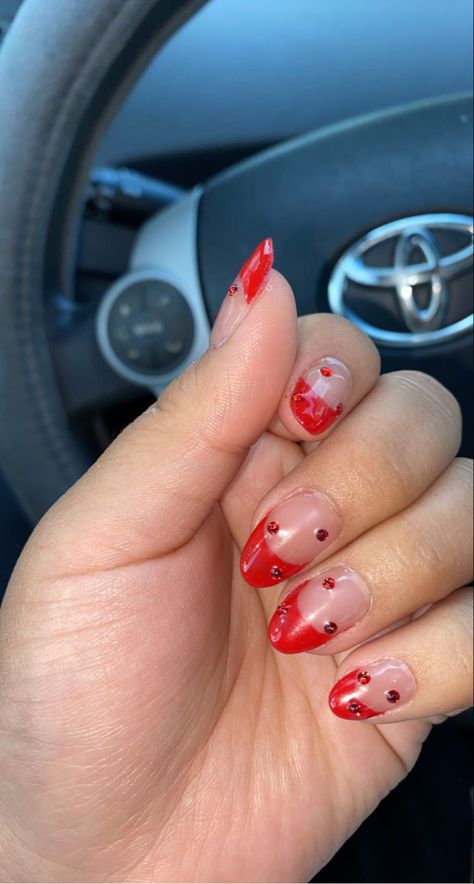 Red Hot Chili Peppers, Red Rhinestone, Red Hot, Gel Polish, Nail Inspo, Cute Nails, Stuffed Peppers, Nails, Red