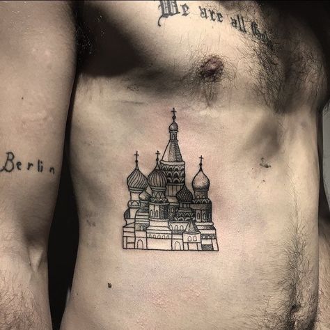 Russia Tattoo, Tarkhanov Empire, Cathedral Tattoo, Typographic Tattoo, Church Tattoo, Forearm Tattoo Quotes, Castle Tattoo, Russian Tattoo, French Tattoo