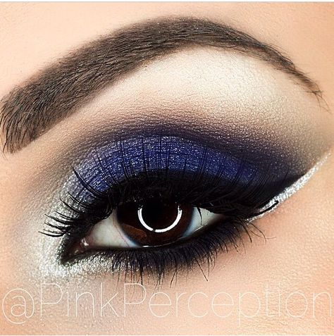 Navy shadow Silver Smokey Eye, Silver Makeup, Trendy Eyeshadow, Eye Makeup Steps, Makijaż Smokey Eye, Trendy Makeup, Eyeshadow Tutorial, Blue Eye Makeup, Makati