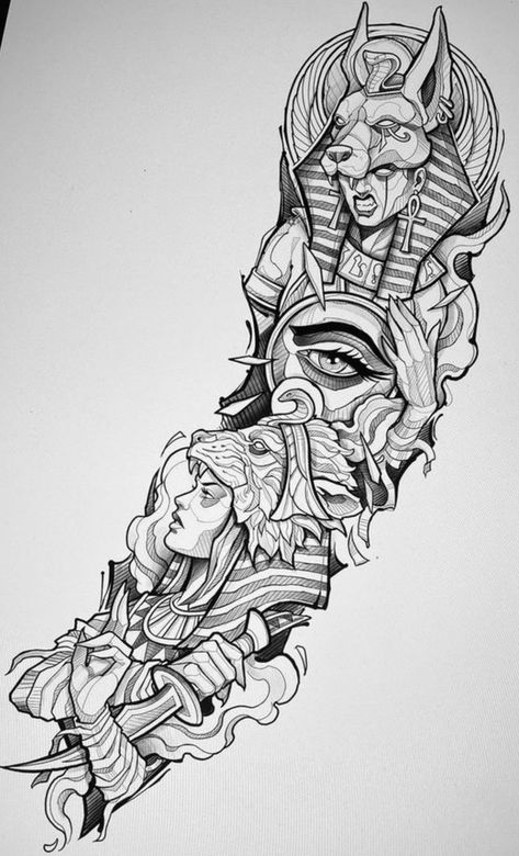 Anubis Woman Tattoo, Egyptian Arm Tattoo For Women, Leg Sleeve Tattoo Sketch, Half Sleeve Tattoos Sketches For Women, Aztec Sleeve Tattoo Women, Badass Sleeve Tattoos For Women, Egyptian Warrior Tattoo, Leg Tattoo For Females, Egyptian Tattoo Sleeve Women