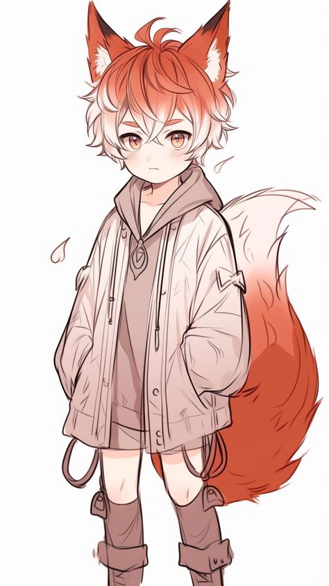 Anime Fox Boy, Anime Cat Boy, How To Draw Anime, Illustration Manga, Cat Boy, Výtvarné Reference, Images Kawaii, Boy Cat, Boy Drawing