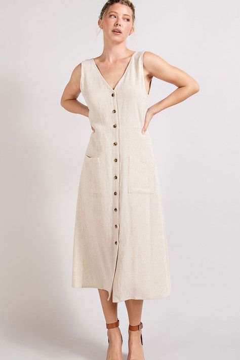 Button Dress Outfit, Suburban Mom, Button Down Midi Dress, Fresh Fashion, Trending Items, Europe Outfits, Linen Midi Dress, V Neck Midi Dress, January 2024