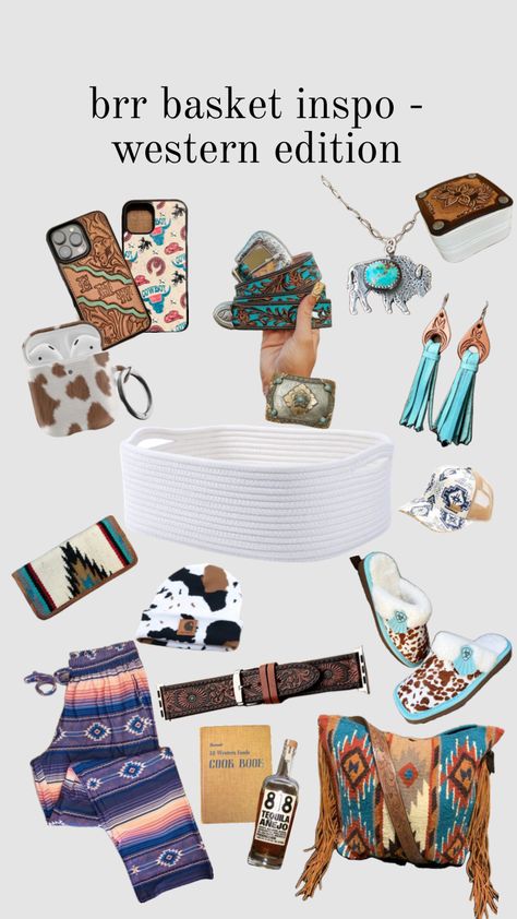 been seeing lots of brr basket ideas & inspo, but none for my western girlies! should I make one for each type of girly?! #brrbasketinspo #brbasket #brbasketinspo #music #vintage #fyp #gift #christmas Western Gift Basket, Christmas Ideas Gifts, Western Gifts, Western Christmas, Basket Ideas, Southern Charm, Gift Basket, Gift Christmas, Gift Baskets