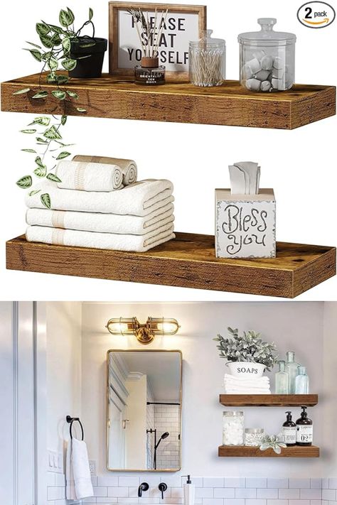 Elevate your space with these charming Floating Shelves, perfect for storing essentials above your toilet. Bring a touch of rustic elegance to your home with these Small Wall Mounted shelves, and enjoy both functionality and farmhouse-inspired décor. Upgrade your bathroom today! Shelf Over Toilet, Bathroom Floating Shelves, Toilet Modern, Modern Shelves, Shelves Over Toilet, Bathroom Shelves Over Toilet, Toilet Decor, Shelf Decor Bedroom, Affiliate Amazon