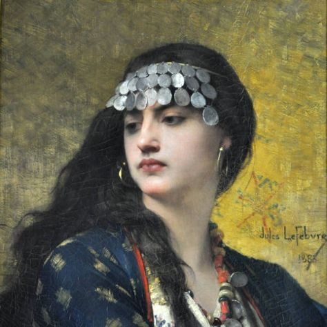 Jules Lefebvre - Fatima (1883) Jules Joseph Lefebvre, Arabic Art, Pre Raphaelite, Head Piece, Classical Art, Pics Art, Woman Painting, Portrait Painting, Classic Art