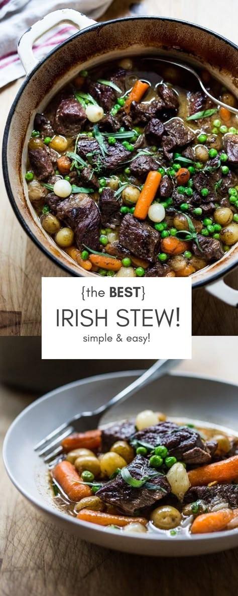 Simple recipe for Traditional Irish Stew with lamb, baby potatoes, carrots, peas, cipollini onions and fresh tarragon! So easy, so delicious- this version is made in a dutch oven in the oven! |www.feastingathome.com #irishstew #lambstew #lamb Traditional Irish Stew, Irish Lamb Stew, Irish Stew Recipe, Cipollini Onions, Feasting At Home, Irish Dishes, Irish Cuisine, Irish Stew, At Home Recipes