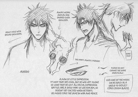 Original concept sketch of Ashido Kanō from Bleach (manga) creator Tite Kubo. #BleachManga #BleachTiteKubo Bleach Art Style, Ashido Bleach, Tite Kubo, Bleach Concept Art, Bleach Character Design, Tite Kubo Art, How To Draw Like Tite Kubo, Tite Kubo Art Style, Tite Kubo Sketch