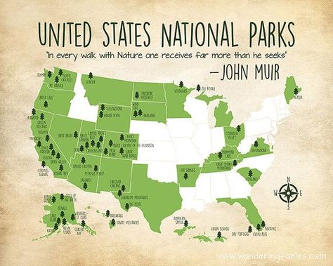 All National Parks, Gift For Campers, Road Trip Map, Road Trip Routes, National Parks Map, National Park Vacation, National Park Road Trip, Us Road Trip, United States Map