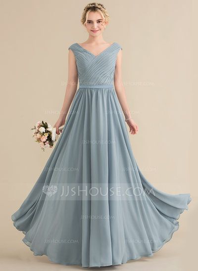 [£ 112.00] A-Line/Princess V-neck Floor-Length Chiffon Bridesmaid Dress With Ruffle (007144777) Teenage Bridesmaid Dresses, Bridesmaid Dresses Floor Length, Dresses Floor Length, Formal Ball Gown, Dress Colors, Floor Length Chiffon Bridesmaid Dresses, Chiffon Wedding Dress, Bridesmaid Dress Colors, Prom Dresses For Teens