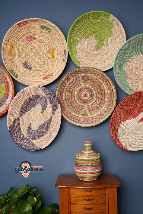 African Inspired Home, African Woven Basket, Colour Full, African Crafts, Wall Baskets, Dining Mats, Home Decor Brand, Home Handmade, Afrocentric Art