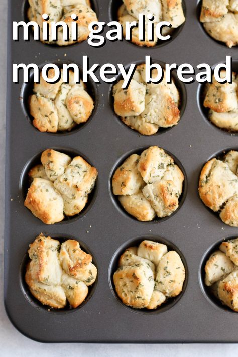 Garlic Monkey Bread Recipe, Garlic Monkey Bread, Monkey Bread Muffins, Monkey Bread Recipe, Mini Monkey, Six Sisters Stuff, Bread Muffins, Six Sisters, Biscuit Dough