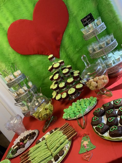 Grinch dessert table Grinch Dessert Table, Grinch Christmas Party, Grinch Christmas, Dessert Table, Grinch, Christmas Party, Party Ideas, Baby Shower, Dessert