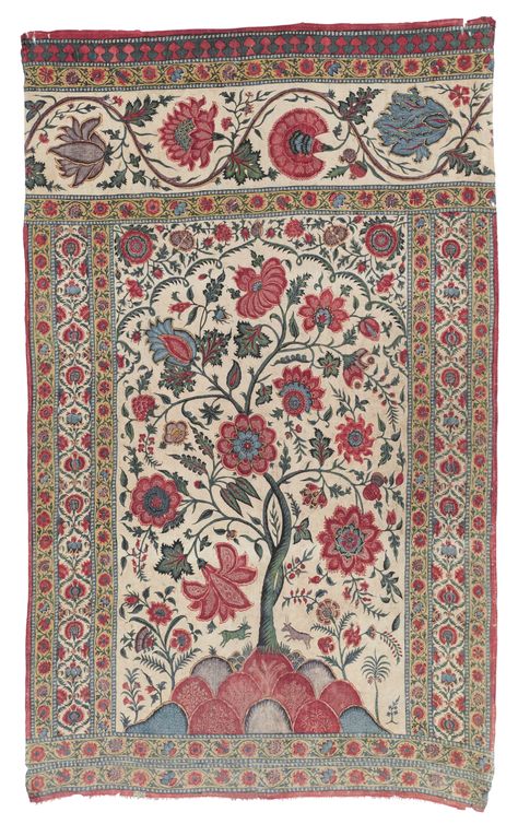 A QANAT | PROBABLY MASULIPATNAM (MACHILIPATNAM), EAST INDIA, LATE 18TH CENTURY | 18th Century, Textiles & Costume | Christie's Chints Floral, North East India, India Rose, India Textiles, Indian Block Print Fabric, Indian Designs, Temple Decor, Kalamkari Painting, Pattern Painting