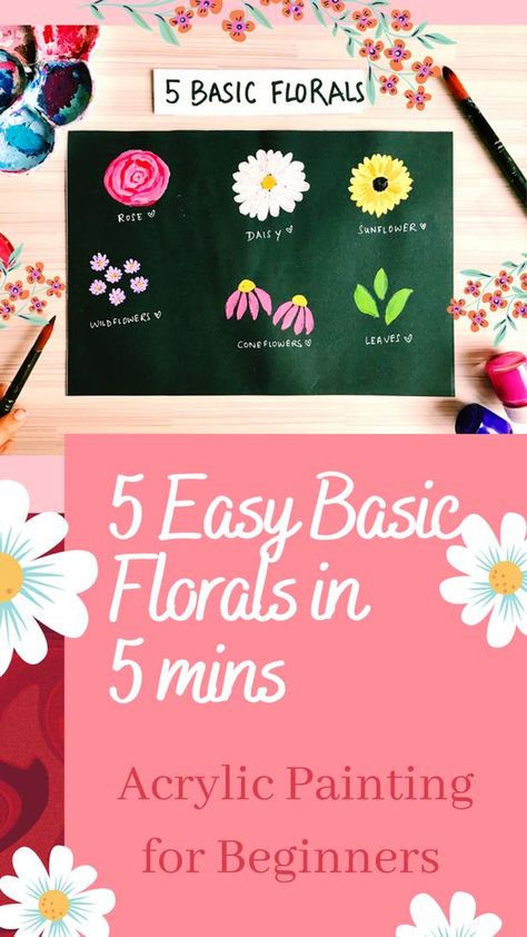 Acrylic Painting Ideas Flowers Simple, Paint Pen Flowers Easy, Basic Flower Painting For Beginners, Easy Diy Painted Flowers, Painting Flower Stems, Paint Wildflowers Easy, Floral Canvas Painting Easy Acrylic, Wildflower Canvas Painting Diy, Diy Wildflower Painting