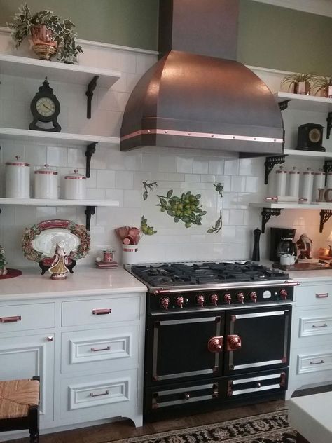 Outdoor Range Hood, Custom Vent Hoods, White Kitchen Countertops, Kitchen Vent Hood, Copper Range, Range Hood Vent, Hood Ideas, Pretty Homes, Copper Range Hood