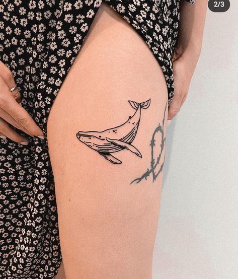 Whale Pod Tattoo, Blue Whale Tattoo Minimalist, Whale Tattoo Leg, Whale Tattoo Men, Blue Whale Tattoo, Humpback Whale Tattoo, Leg Sleeve Tattoos, Mum Tattoo, Leg Tattoo Ideas