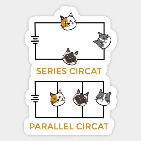 Parallel circuit and series circat- a funny cat themed electronic and electrical art. Every electronics engineer and maker would love this art. -- Choose from our vast selection of stickers to match with your favorite design to make the perfect customized sticker/decal. Perfect to put on water bottles, laptops, hard hats, and car windows. Everything from favorite TV show stickers to funny stickers. For men, women, boys, and girls. Electrical Engineering Sticker, Physics Stickers, Engineering Stickers, Engineer Stickers, Physics Major, Circuit Stickers, Notice Board Decoration, Parallel Circuit, Science Quotes Funny