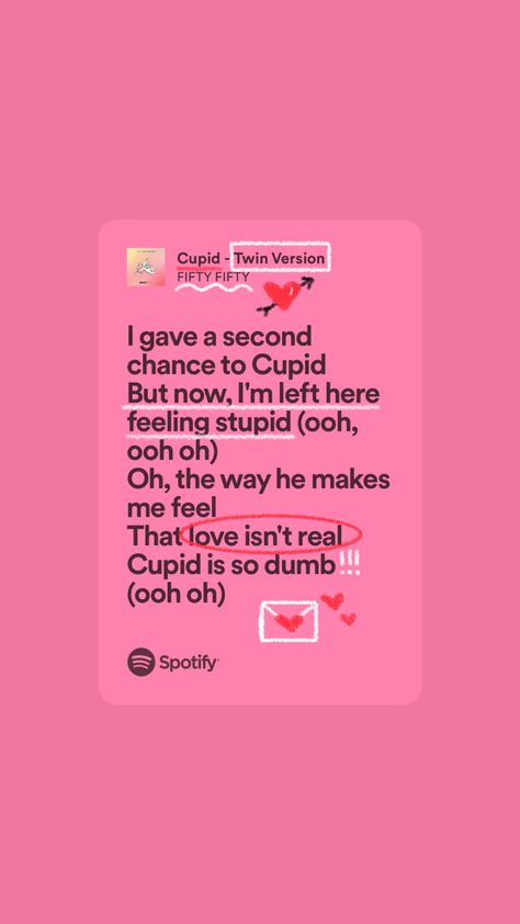 Cupid Spotify Fifty Fifty, Spotify Lyrics With Drawing, Fifty Fifty Cupid Lyrics, Cupid Fifty Fifty Aesthetic, Spotify Lyrics Drawing, Song Lyrics Wallpaper Aesthetic Spotify, Cupid Fifty Fifty Lyrics, Kpop Song Lyrics Wallpaper Aesthetic, Aesthetic Song Drawing