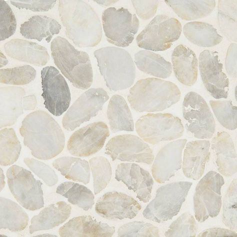 Dorado Pebble Tumbled marble tile features soft whites, grays, and hints of golds. The random edges and shapes make this a captivating pattern that evokes a rustic elegance, at first glance. These beautiful tiles are suitable as both floor tile and backsplash tile, and can be used in both residential and commercial properties. Pebble Mosaic Tile, Rock Tile, Mosaic Tile Backsplash, Pebble Tile, Pebble Mosaic, Marble Mosaic Tiles, Marble Tiles, Tile Installation, Marble Mosaic